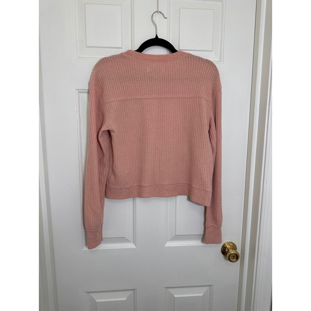 Hollister Womens XS Pink Waffle Knit Crossover Front Thermal Long Sleeve Top - Picture 3 of 4